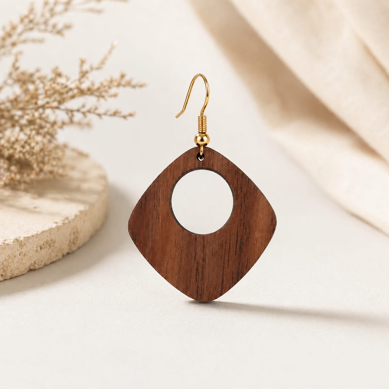 Bold Grain Wooden Earrings - Lightweight Daily Wear Jewelry