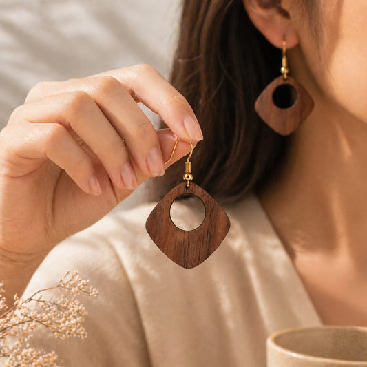 Bold Grain Wooden Earrings -  Lightweight Daily Wear Jewelry